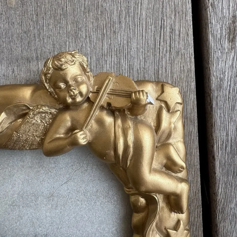 Vintage Picture Frame 9x7” Gold Cherubs Playing Instruments Whimsy Gallery Wall